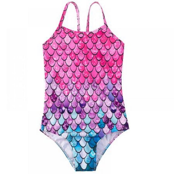 Girls One Piece Swimsuit Mermaid Fish Scale Print One Piece Swimsuit 2-7 Years Old Summer Beach Swimwear Cute Girls Sling Swimwear Adjustable Straps Suitable for Swimming Beach Water Park