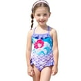 thumbnail image 1 of Girls One Piece Swimsuit Off Shoulder Ruffles Spaghetti Strap Onesie Swim Suit Cartoon Print Swimwear Blue Girl Summer Bathing Suits 3-4T, 1 of 7