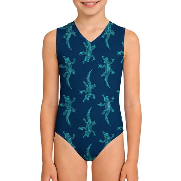 Girls One Piece Swimsuit Quick Dry Competitive Print Athletic Swimwear Training Summer Beach Sports Performance Bathing Suit Navy Size 3-4 Y