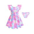 thumbnail image 1 of Girls One Piece Swimsuit Size 7-8 Scalloped Ribbed Tankini Set Quick Dry & Stretchy Tropical Print Bathing Suit Adjustable Straps Summer Girl's Swimwear Hot Pink3-4 Years, 1 of 8