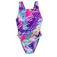 thumbnail image 1 of Girls One Piece Swimsuit Size 8-9 Keyhole Tankini with Shorts Quick Dry & Stretchy Tropical Print Ruffle Bathing Suit Spaghetti Strap Swimwear Shorts and Skirt Z05 Purple 13-14 Years, 1 of 7