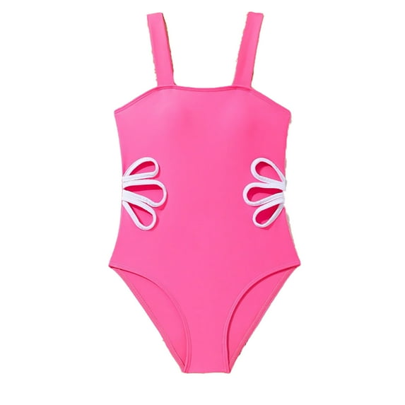 Girls One Piece Swimsuit with Adjustable Straps and Side Cutout Design Solid Color Spaghetti Strap Sleeveless Bathing Suit RD2 9 Years-10 Years