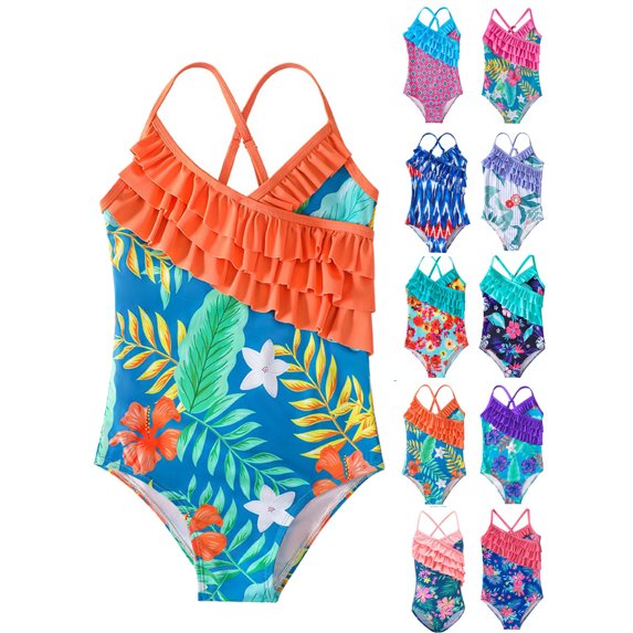 Girls' One-Piece Swimsuit with Cross Straps Summer Swimwear Beachwear 4-12 Years