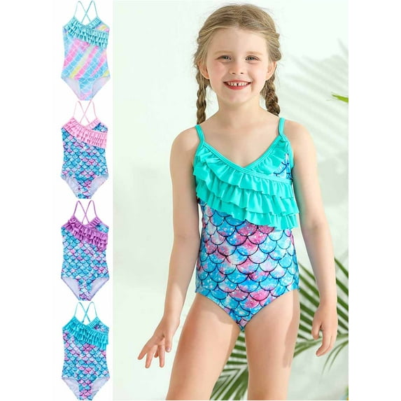 Girls' One-Piece Swimsuit with Cross Straps Summer Swimwear Beachwear 4-12 Years