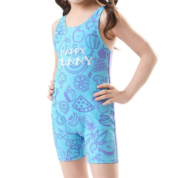 Girls One-Piece Swimsuits Cute Bathing Suit Kids Boyleg Design Training Pools Spas Beach Swim Suit Girls' Swimwear Blue Size L