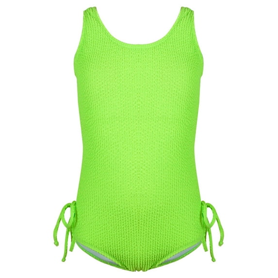 Girls One-Piece Swimsuits Cute Bathing Suit Sleeveless Solid Beach Girls' Swimwear Swim Suit Green Size 7-8 Years