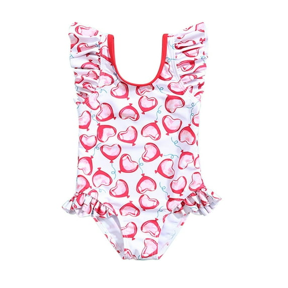 Girls One Piece Swimsuits Cute Bathing Suit Summer Cartoon Prints Ruffles Onesie Bikini Beach Swim Suit Girls' Swimwear C Size S