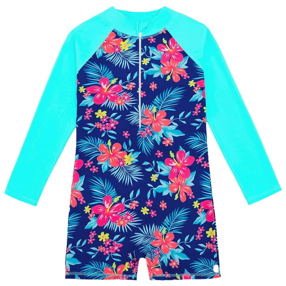 Girls One-Piece Swimsuits Long Sleeve Printing Beach Bathing Suit Swimwear Casual Cute Beachwear Swimsuit