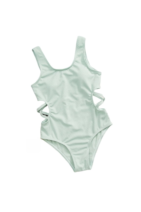 Girls One Piece Swimsuits New Solid Color Cutout Waist One Piece Swimsuit for Girls Cute Summer Bathing Suit Slim Fit One Piece Size 9-10Y