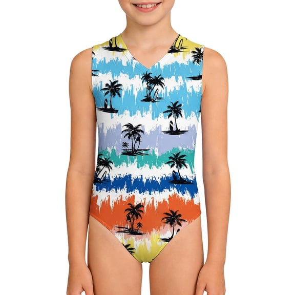 Girls One Piece Swimsuits Print Athletic Swimwear Quick Dry Competitive Training Summer Beach Sports Performance Bathing Suit Sky Blue Size 7-8 Y