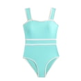 thumbnail image 1 of Girls One Piece Swimsuits Retro Square Neck Bathing Suits Teen Girl Swim Suit Kids Padded Swimwear, 1 of 6