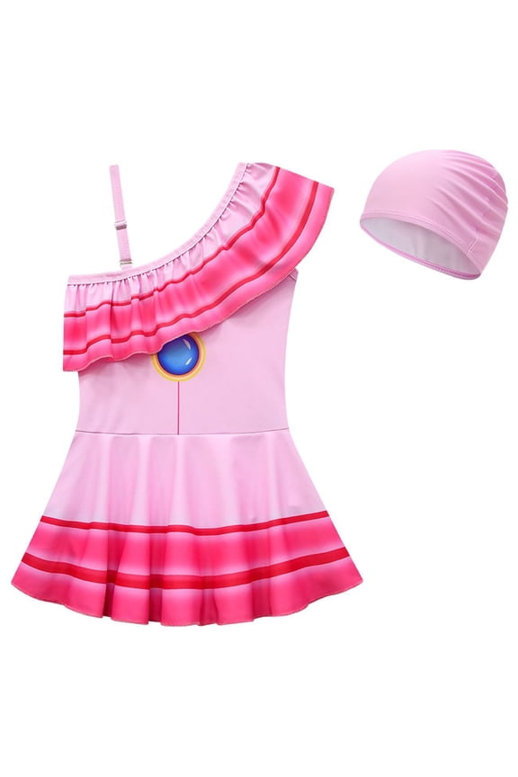 Girls One Piece Swimsuits Ruffle Bathing Suit Super Brother Peach Princess Swimwear
