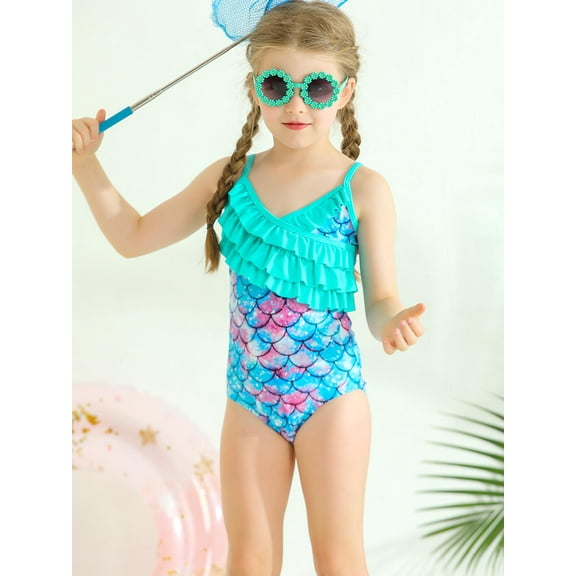 Girls One Piece Swimsuits, SILVERCELL 4-11T Toddler Big Girls Hawaiian Ruffle Swimwear Beach Bathing Suit