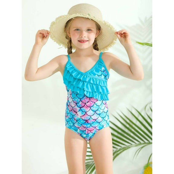 Girls One Piece Swimsuits, SILVERCELL 4-11T Toddler Big Girls Hawaiian Ruffle Swimwear Beach Bathing Suit
