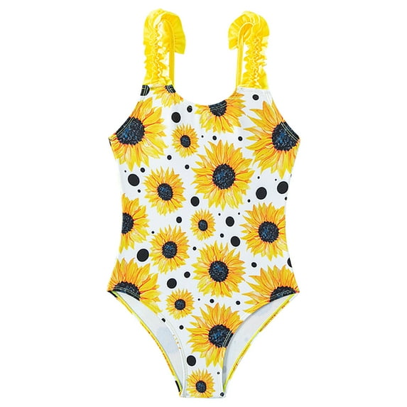 Girls One Piece Swimsuits Sport Fashionable Swimwear Ruffle Beach Bathing Suit for 5-14 Years