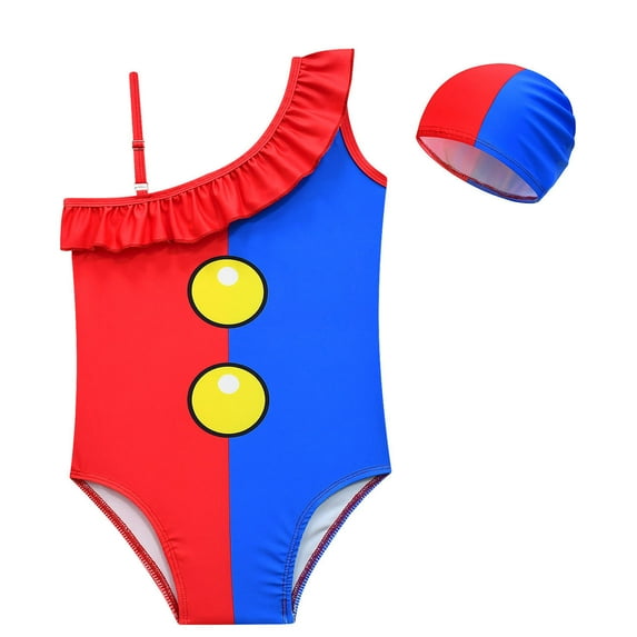 Girls One Piece Swimsuits Summer Clown Bathing Suit Beach Swimwear 4-10 Years