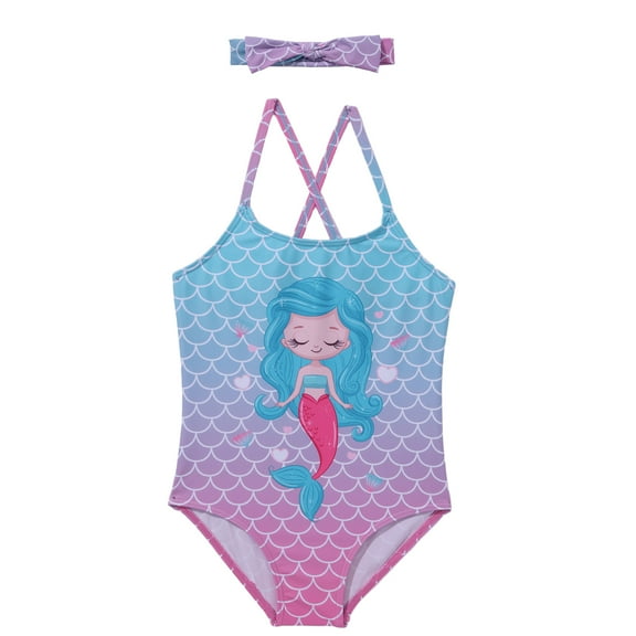 Ardorlove Girls One Piece Swimsuits with hairband 3-7 Years Adjustable Straps One Piece Bathing Suit Quick Dry Beach Swimwear