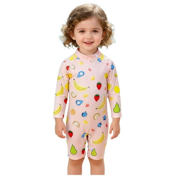 Girls One Piece Swimwear Fashion Printed Rash Guard Long Sleeve Swimsuit Summer Vacation Beach Bathing Suit for Girls Size 0-4