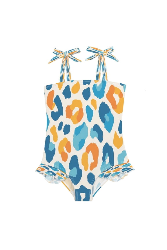 Girls' One-Piece Swimwear Girls' Bow Tie Strap One-Piece Swimming Suit with High Elasticity and Quick-Drying Ruffled Edges for Babies Vector Blue Spot Pattern 18 Months