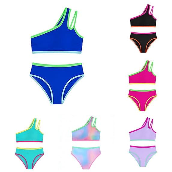 Girls One Shoulder Bikini Set, Two Piece Swimsuit with Removable Chest Pads for Beach, Pool and Summer Vacation
