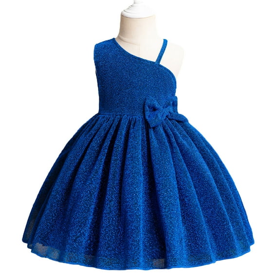 Girls One Shoulder Dress Toddler Bowknot Formal Party Wedding Flower Girl Dress Tutu Gown 3-7Y