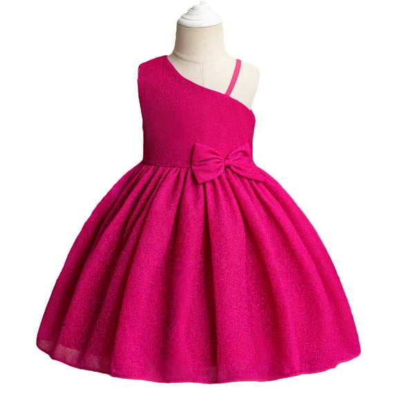 Girls One Shoulder Dress Toddler Bowknot Formal Party Wedding Flower Girl Dress Tutu Gown 3-7Y