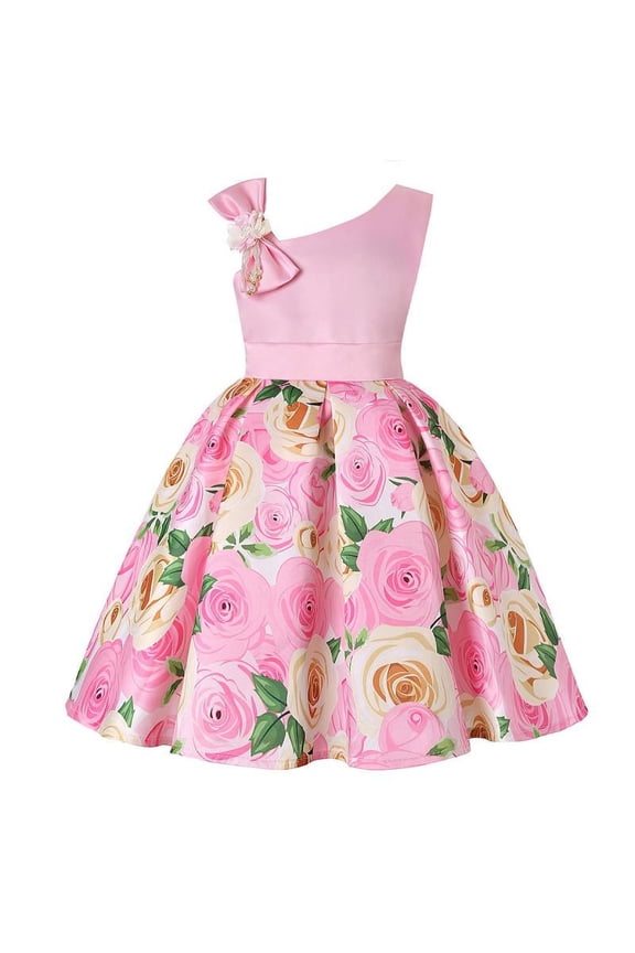 Girls One Shoulder Flower Dress Pageant Party Floral Formal Dresses 3-9T