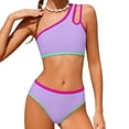 thumbnail image 1 of Girls One Shoulder Two Piece Swimsuit – Color Block Bikini with Chest Padding & Cutout Back, Youth Swimwear for Ages 7-16 Years(Purple,16Y), 1 of 6