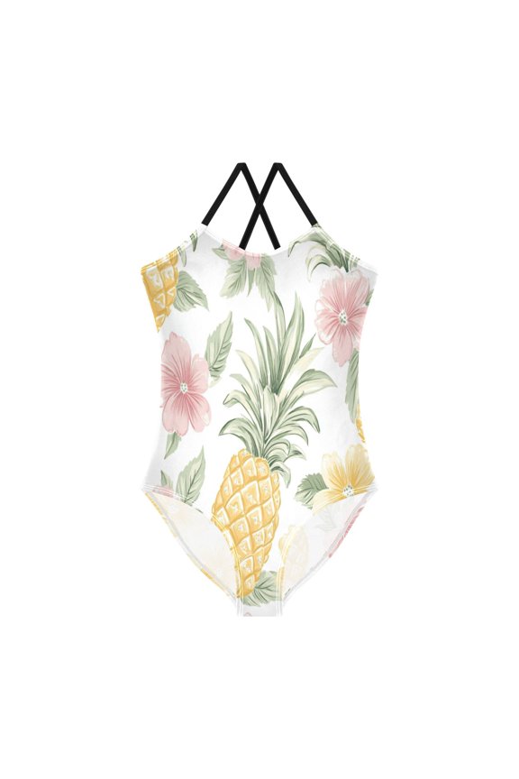 Girls' One-piece Swimsuit Cross Back Bathing Suit Beach Surfing Sizes 3T-10T Floral Pineapple Pattern