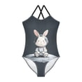 thumbnail image 1 of Girls' One-piece Swimsuit Cross Back Bathing Suit Beach Surfing Sizes 3T-10T Rabbit in a Space, 1 of 9