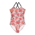thumbnail image 1 of Girls' One-piece Swimsuit Cross Back Bathing Suit Beach Surfing Sizes 3T-10T Roses and Stripes Pattern, 1 of 9