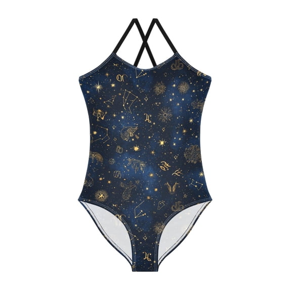 Girls' One-piece Swimsuit Cross Back Bathing Suit Beach Surfing Sizes 3T-10T Twinkling Stars and Constellations