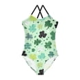 thumbnail image 1 of Girls' One-piece Swimsuit Cross Back Bathing Suit Beach Surfing Sizes 3T-10T Various Patterns Shamrocks, 1 of 9