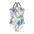 thumbnail image 1 of Girls' One-piece Swimsuit Cross Back Bathing Suit Beach Surfing Sizes 3T-10T Watercolor Orchids and Lilies, 1 of 9