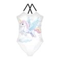 thumbnail image 1 of Girls' One-piece Swimsuit Cross Back Bathing Suit Beach Surfing Sizes 3T-10T White Unicorn with Wings, 1 of 9