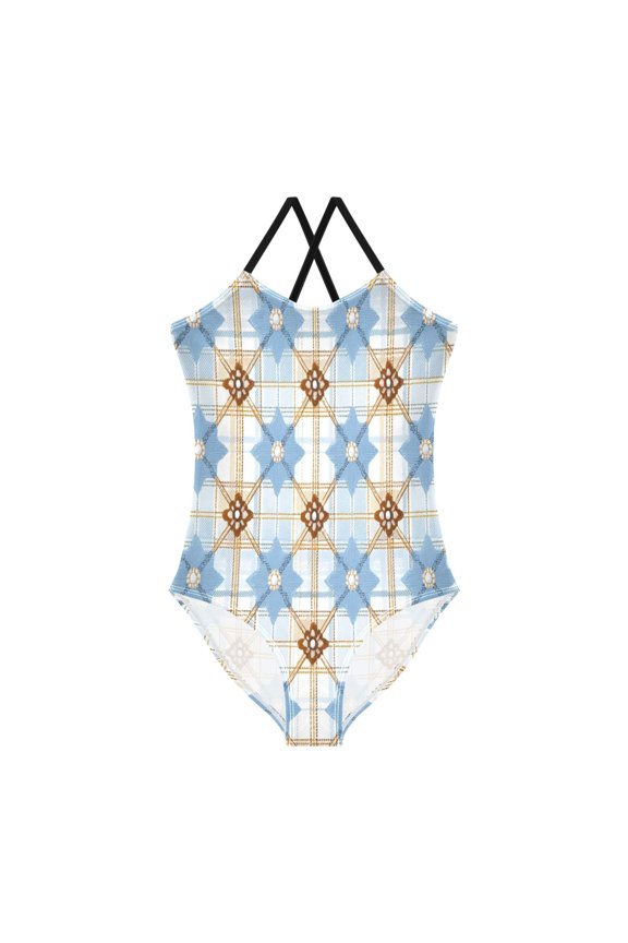 Girls' One-piece Swimsuit Cross Back Bathing Suit Beach Surfing Sizes 3T Lght Blue Stars Pattern