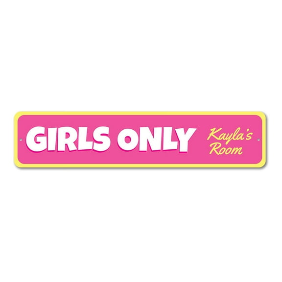 Girls Only Sign, Kid's Room Sign, Girls Bedroom Sign, Custom Kid Bedroom Playroom Aluminum Sign - 4x18 inches