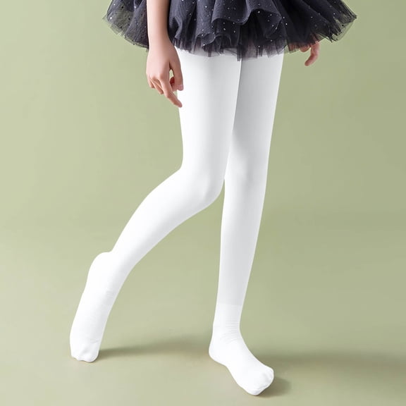 Girls Opaque Tights Pantyhose, High Waist Soft Stockings, Basic Dancing Training Tights Leggings Flare Bottom Trousers for Kids White 5-7Y