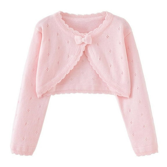 Girls Open Front Bolero Shrug Long Sleeve Knit Crop Cardigan Toddlers and Kids Casual Woolen Jacket, Pink 3 Years