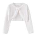 thumbnail image 1 of Girls Open Front Bolero Shrug Long Sleeve Knit Crop Cardigan Toddlers and Kids Casual Woolen Jacket, White 3 Years, 1 of 7