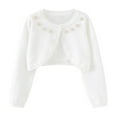 thumbnail image 1 of Girls Open Front Boleros Cardigan, Toddler Kids Sweater Long Sleeve Shrugs Cropped Cover up Knitwear Button Jacket Tops Cardigans for Girl Trendy White 12Months, 1 of 9