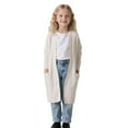 thumbnail image 1 of Girls Open Front Cardigan - Long Sleeve Knit Sweaters - Kids Solid Color Cute Casual Loose Outerwear Coats with 2 Pockets, 1 of 9