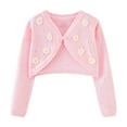 thumbnail image 1 of Girls Open Front Shrug Cardigan Elegant Floral Embroidered Lightweight Knit Sweater Shawl Long Sleeve Thin Outerwear Tops, Pink, 6 Years, 1 of 6