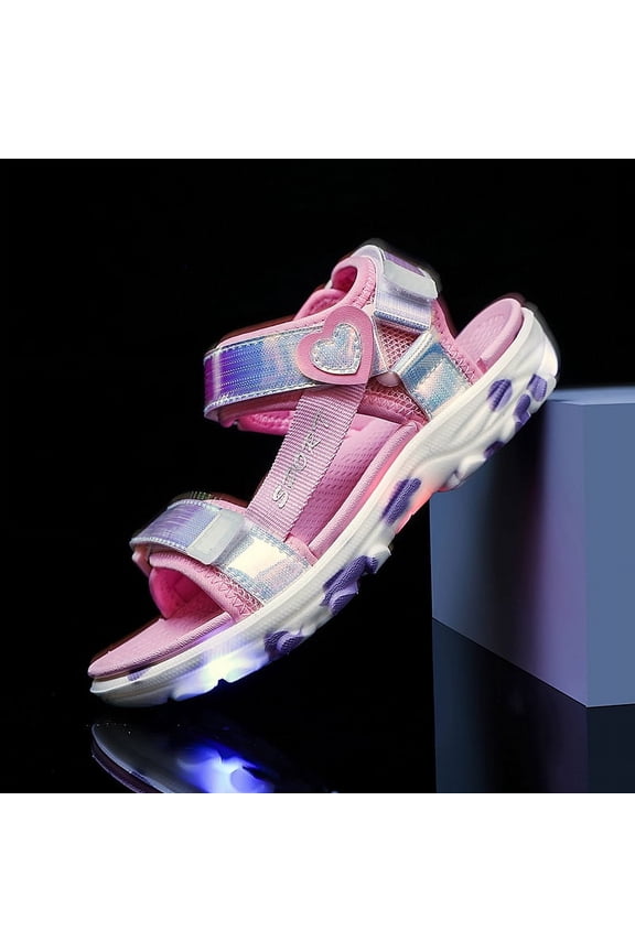 Girls Open Toe LED Sandals Kids Summer Sports Sandals Comfort Outdoor Light Up Flat Sandal Shoes for Kids