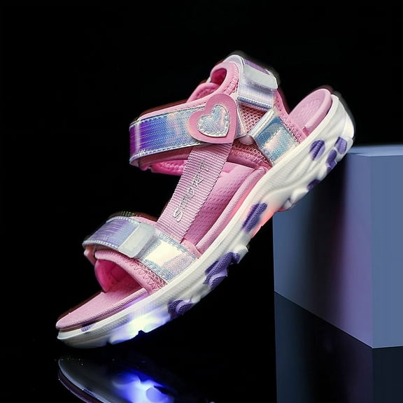 Girls Open Toe LED Sandals Kids Summer Sports Sandals Comfort Outdoor Light Up Flat Sandal Shoes for Kids