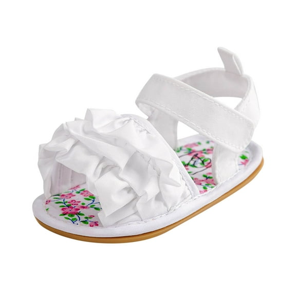 Girls Open Toe Ruffles Shoes First Walkers Shoes Summer Toddler Flat Sandals White 12 Months-18 Months