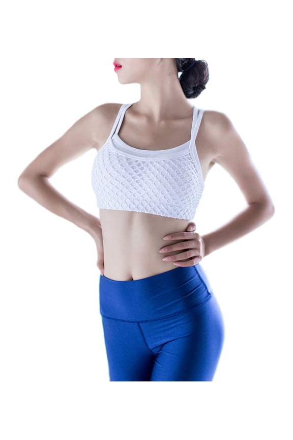 Girls Or Junior Women's Solid Fishnet mesh sphaghetti strap racerback yoga sports bra
