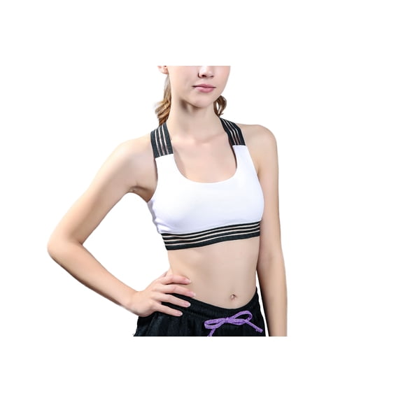 Girls Or Junior Women's solid White Black mesh crisscross yoga sports bra