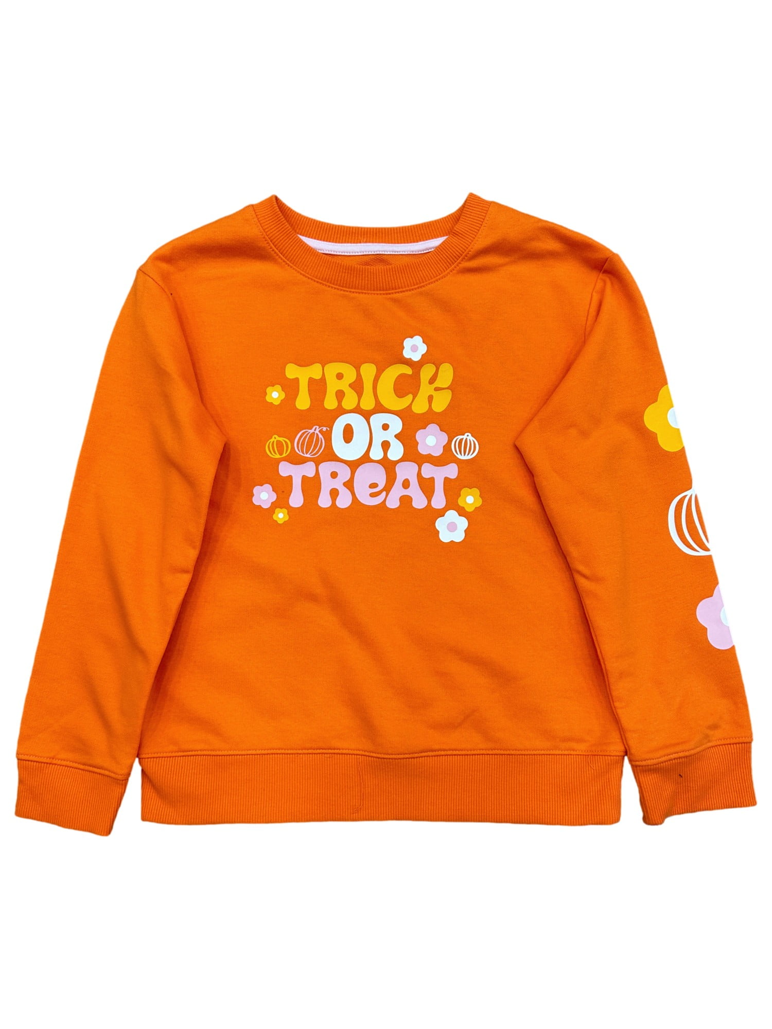 Girls Orange Halloween Trick or Treat Pumpkins Sweatshirt Sweat Shirt XL 14