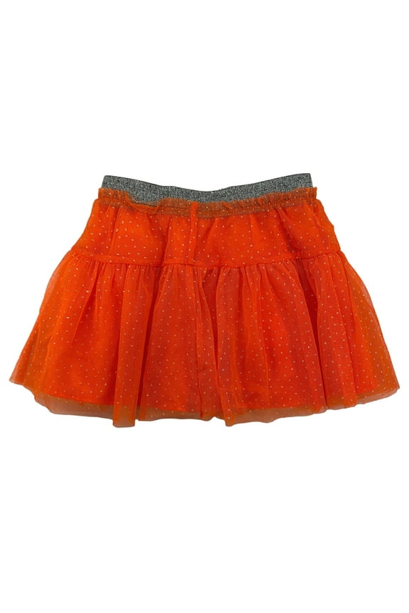 Girls Orange & Silver Sparkle Polka Dot Tulle Mesh Cute Halloween Skirt M 7/8